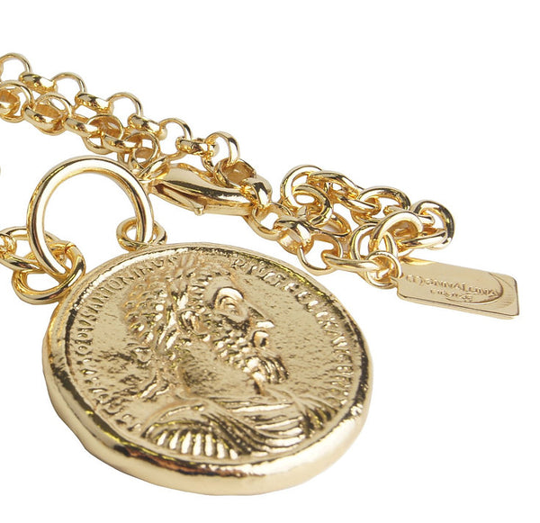 Monnaluna Roman Coin Necklace with Crown Ring
